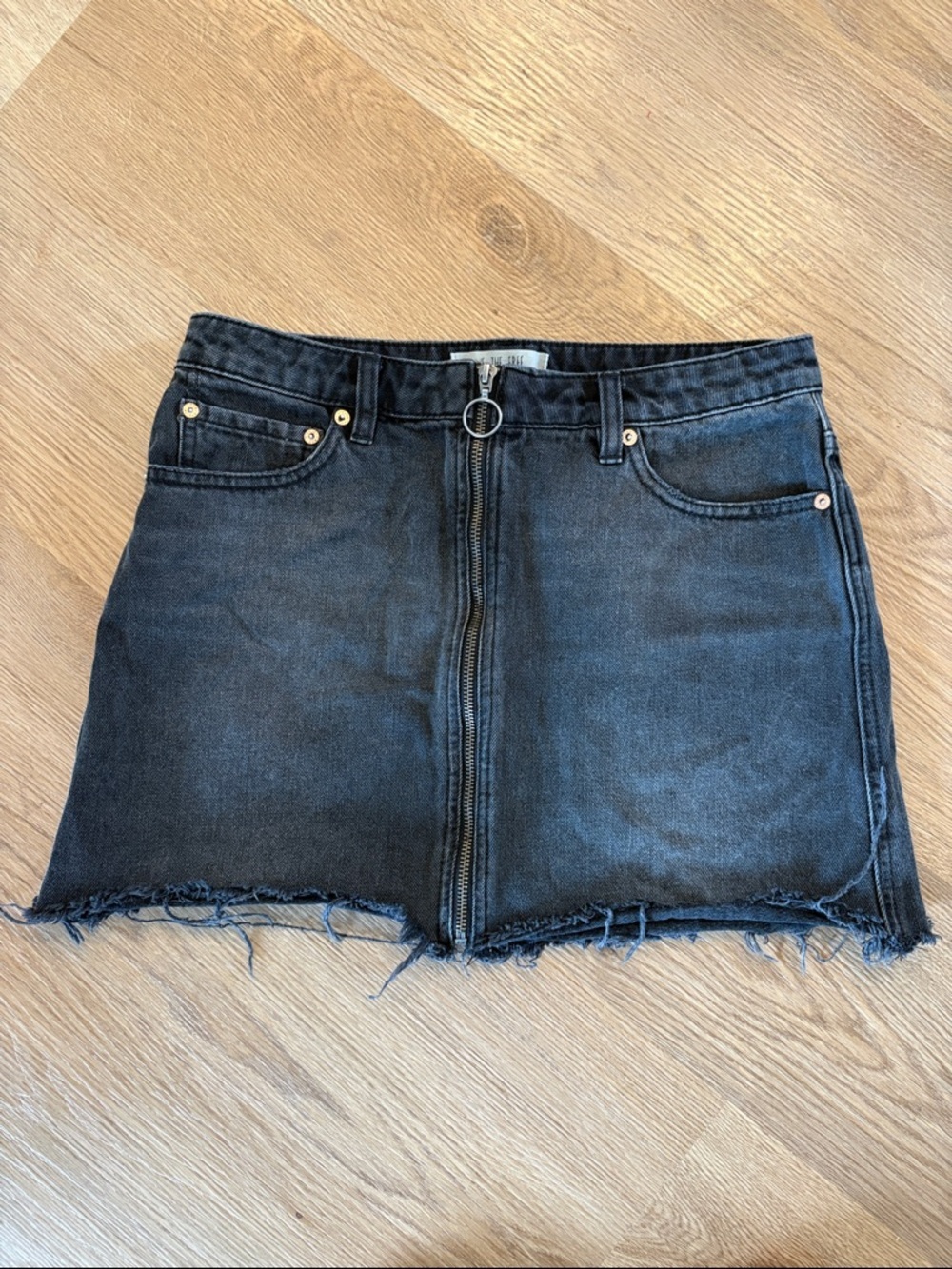 We The Free Black Denim Mini Skirt with Front Zip Ring